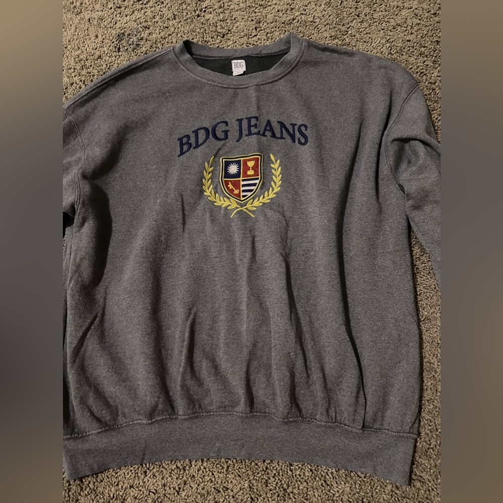 Bdg Tops | Bdg Embroidered Crest Oversized Crewneck | Color: Gray/Yellow | SizeM